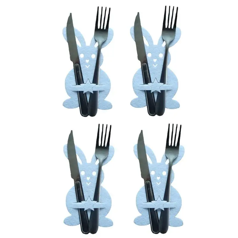 

Easter Utensil Holders 4pcs Easter Bunny Kitchen Utensil Holder Pentagram Pattern Cutlery Bags Rabbit Flatware Holder Tableware