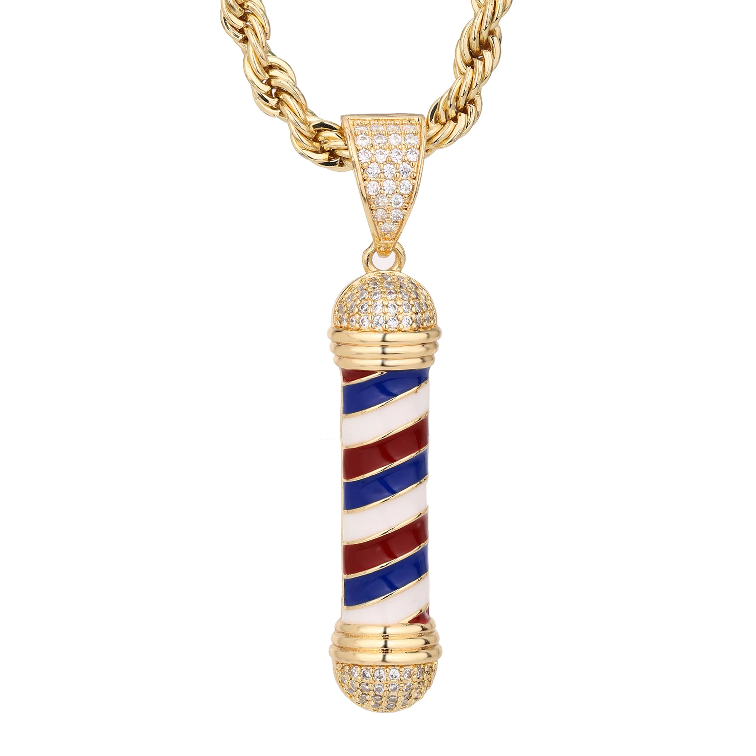 Ful Hair Bar Red Blue White Copper Pendant Stainless Steel Copper Chain Hip Hop Rap For Both Men And Women