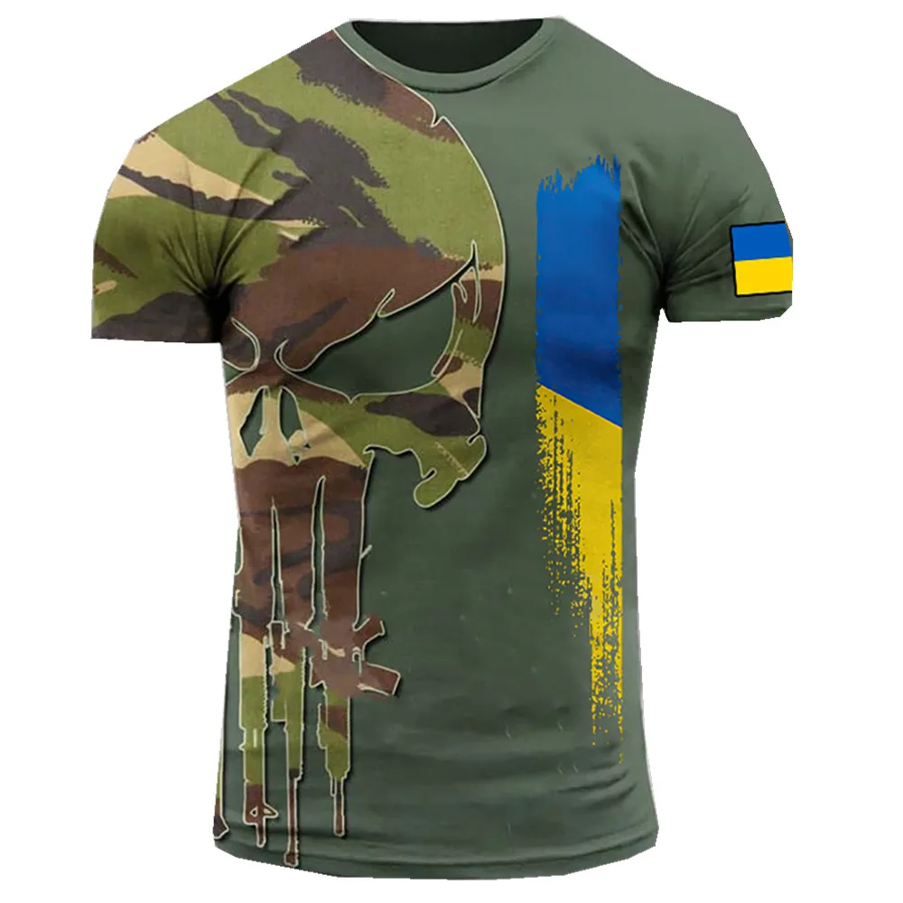 

T-shirt à manches courtes et col rond pour homme, vêtement de Camouflage avec impression 3D du soldat d'ukraine, 6XL