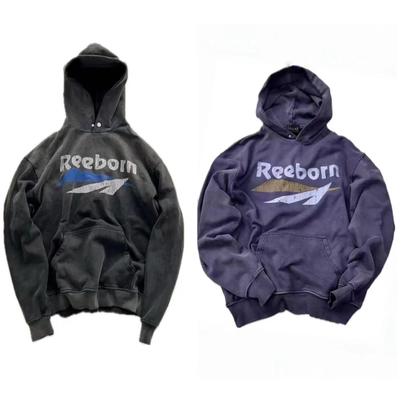 Новинка брендовая свободная толстовка с надписью Reborn эффектом ложного