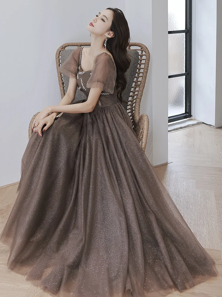 

Vintage French Style Square Collar Evening Dresses Elegant Off Shoulder A-Line Long Banquet Dress Backless Lace Up Prom Gowns
