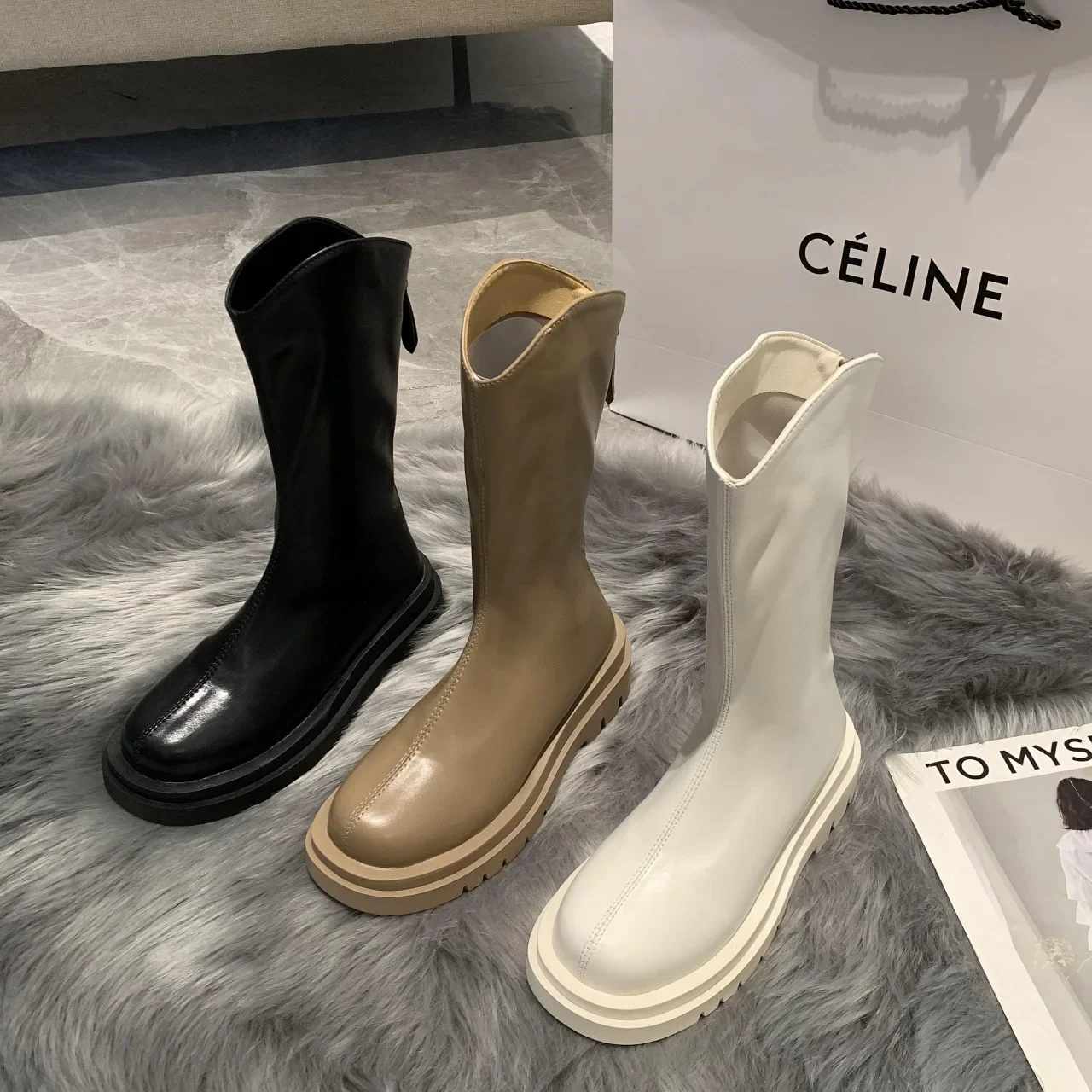 

2023 New Platform Boots for Women Round Toe Zipper Autumn Winter Fashion Female Mid-Calf Boots Botines De Mujer Chelsea Boots