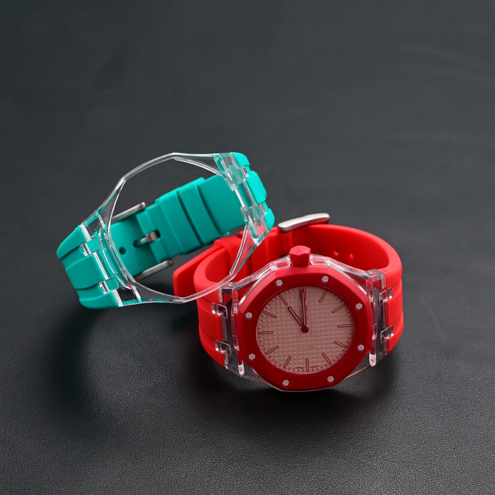 Фото Прозрачный чехол + силиконовый ремешок для часов Swatch x AP Royal POP, комплект для модификации карманных часов, превращающий их в наручные часы. №4