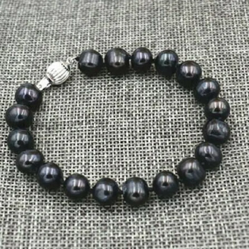 

Natural 9-10mm Black Tahitian Pearl Bracelet Bangle 7.5''