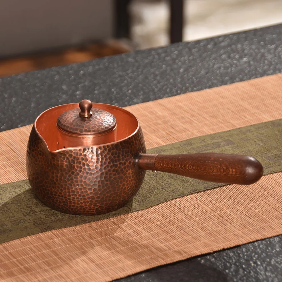 

Pure Copper Teapot With Tea Core Filter Tea Infuser 400ML Side Handle Pot Electric Ceramic Stove Tea Maker Red Copper Tea Set