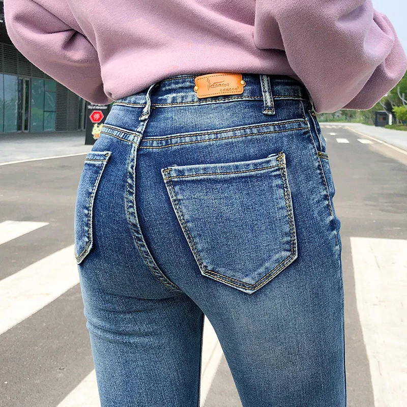 

NEW Women Stretch High Waist Classic Retro Jeans Lady Plus Size 38 40 Skinny Pants Push Up Leggings Mom Jeans Pencil Trousers