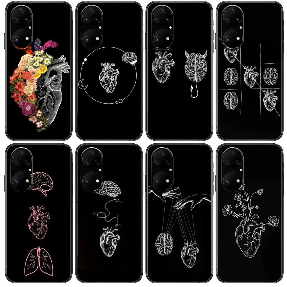 

Medical Human Organs Brain Phone Case For Huawei p50 P40 p30 P20 10 9 8 Lite E Pro Plus Black Etui Coque Painting Hoesjes comic