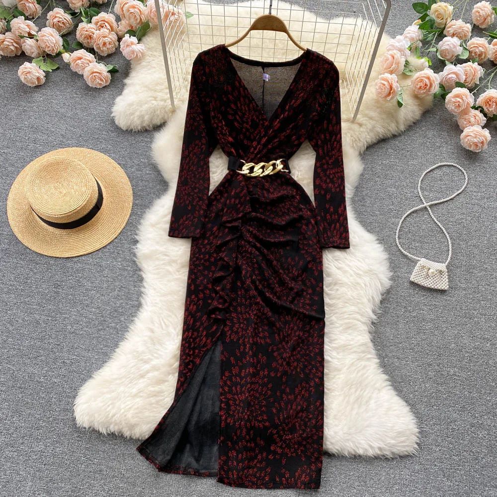 

Woman Sexy V-Neck Party Cocktail Dress For Womens Ladies Long Sleeve Evening Night Even Sexy&Club Slim Casual 2022 Dress Clothes