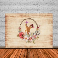 flowers basket bambi deer wooden plank wood party custom photo studio kids birthday backdrop background vinyl fabric banner