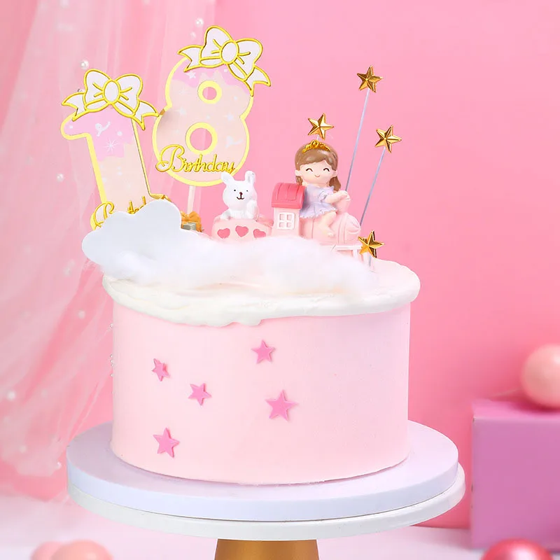 

New Digital Decoration Happy Birthday Number Cake Insertion 0 1 2 3 4 5 6 7 8 9 Cake Topper Girls Boys Baby Party Supplies Decor