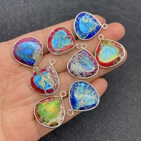 natural stone color drop shape pendant 21x24mm metal covered diy for men and women charm necklace earrings accessories