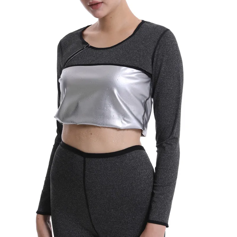 

Sweat Shapers Tshirt for Women Heat Trapping Workout Tank Top Sauna Suit Compression Shirts Fitness Polymer with Zipper Shapewea