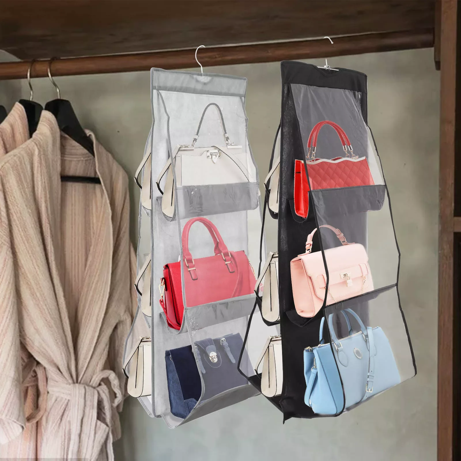 

Pockets Hanging Handbag Storage Bag With Hanger Wardrobe Closet Hanging Bag Dustproof Wall Pouch Household Storage Products