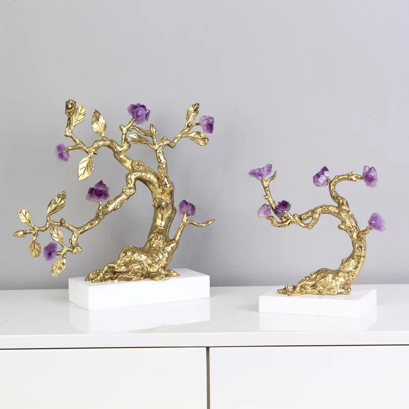 

Натуральное аметистовое дерево, латунное металлическое искусственное растение, хрустальное дерево удачи, золотой орнамент ручной работы, ...