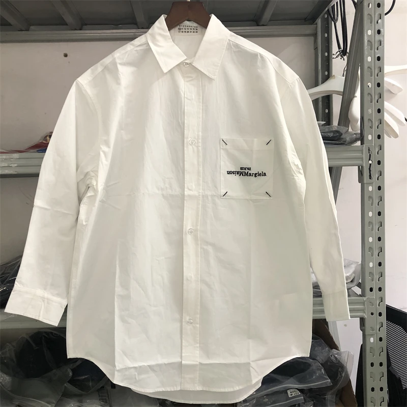 

Loose White MM6 Margiela Shirts Men Women Long Sleeve Calendar Printed Shirt