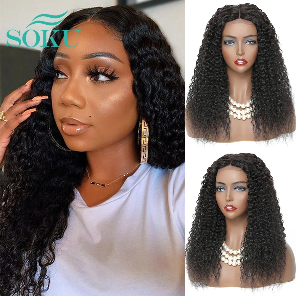 

Synthetic Lace Front Wig Kinkly Curly Hair Wig Black SOKU Middle Part Natural Hairstyle Jerry Curly Wigs For Black Women Cosplay
