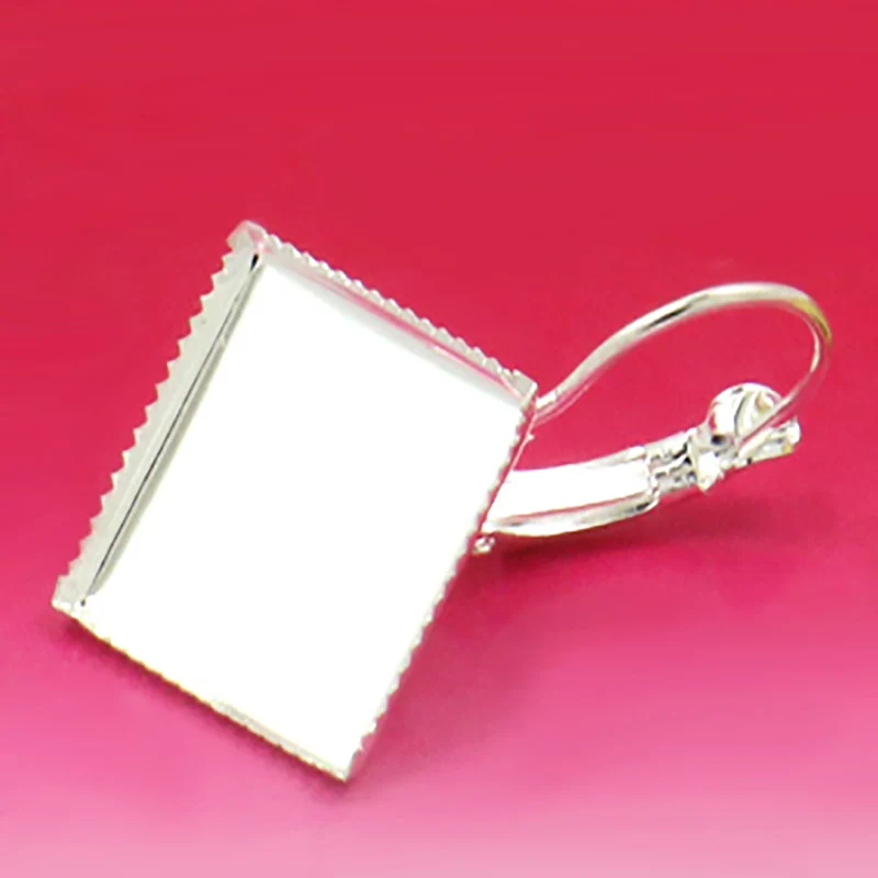 20pcs WHOLESALE Inner 15mm ANTIQUE BRONZE/Silver Plated Earring Hoop  Square Cameo Setting  Cabochon Tray for DIY Making
