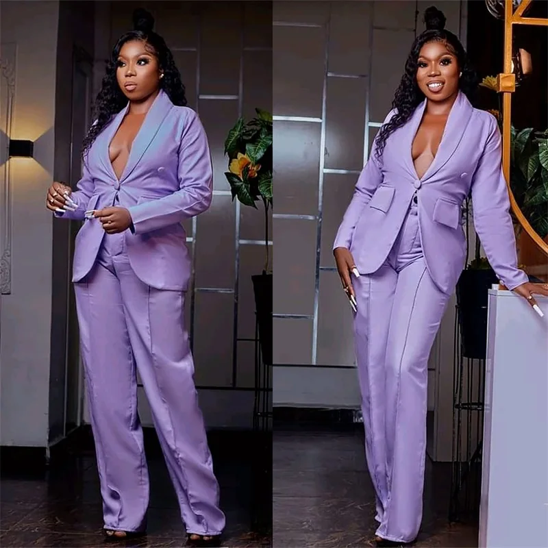 

Fashion Purple Women Suits Tailor Made 2 Pcs Formal Business Suits Jacket Blazer Spring Plus Size Party (Coat+Pants) Customize