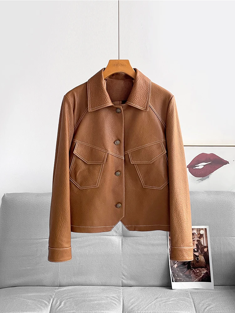 Женская короткая мотоциклетная кожаная куртка