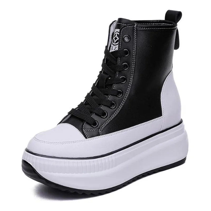 

Демисезонные высокие ботильоны на платформе 7,5 см, повседневные Ботинки Martin из натуральной кожи, высокие кроссовки, женские ботильоны