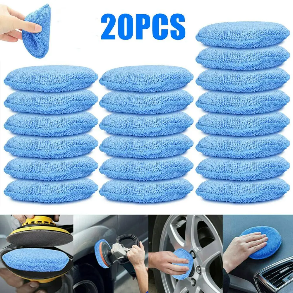 

20pcs 5 Inch Car Buffing Pads Beauty Waxing Sponge Block Crystal-plated Edge Round Polishing Sponge Wipe Car Accessories Drop