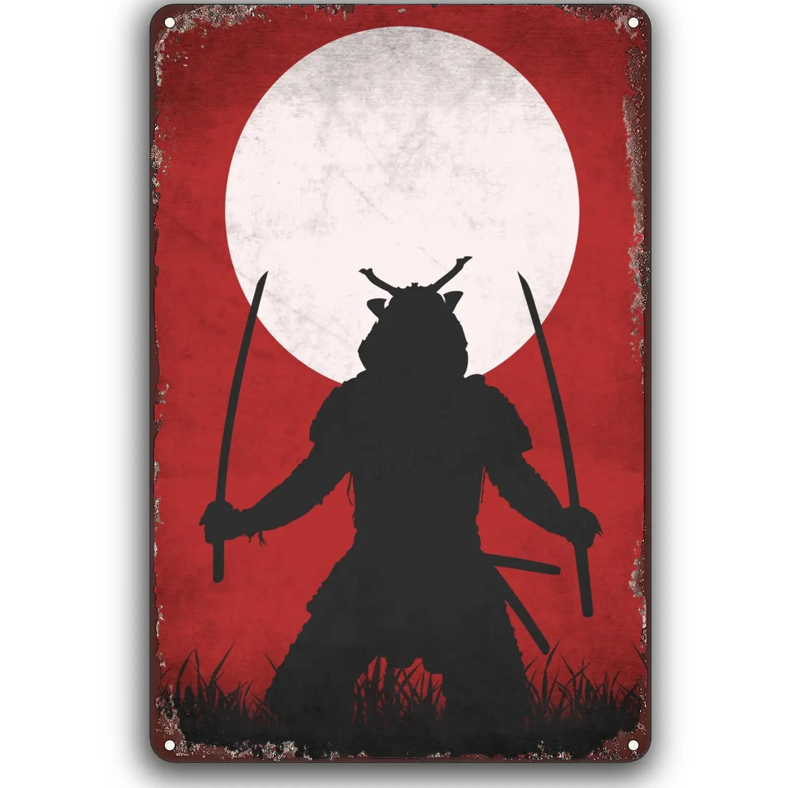 

Японский самурайский силуэт Ретро металлический знак Луна фон оловянные знаки для дома кафе офиса паба гаража классический декор для стен табличка