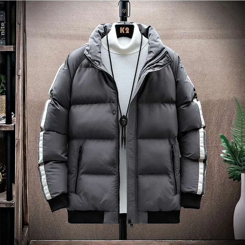Fashionable and Handsome Winter European and American Simple Trend Stand Collar Zipper Loose Thick Cotton-padded Jacket Men Coat
