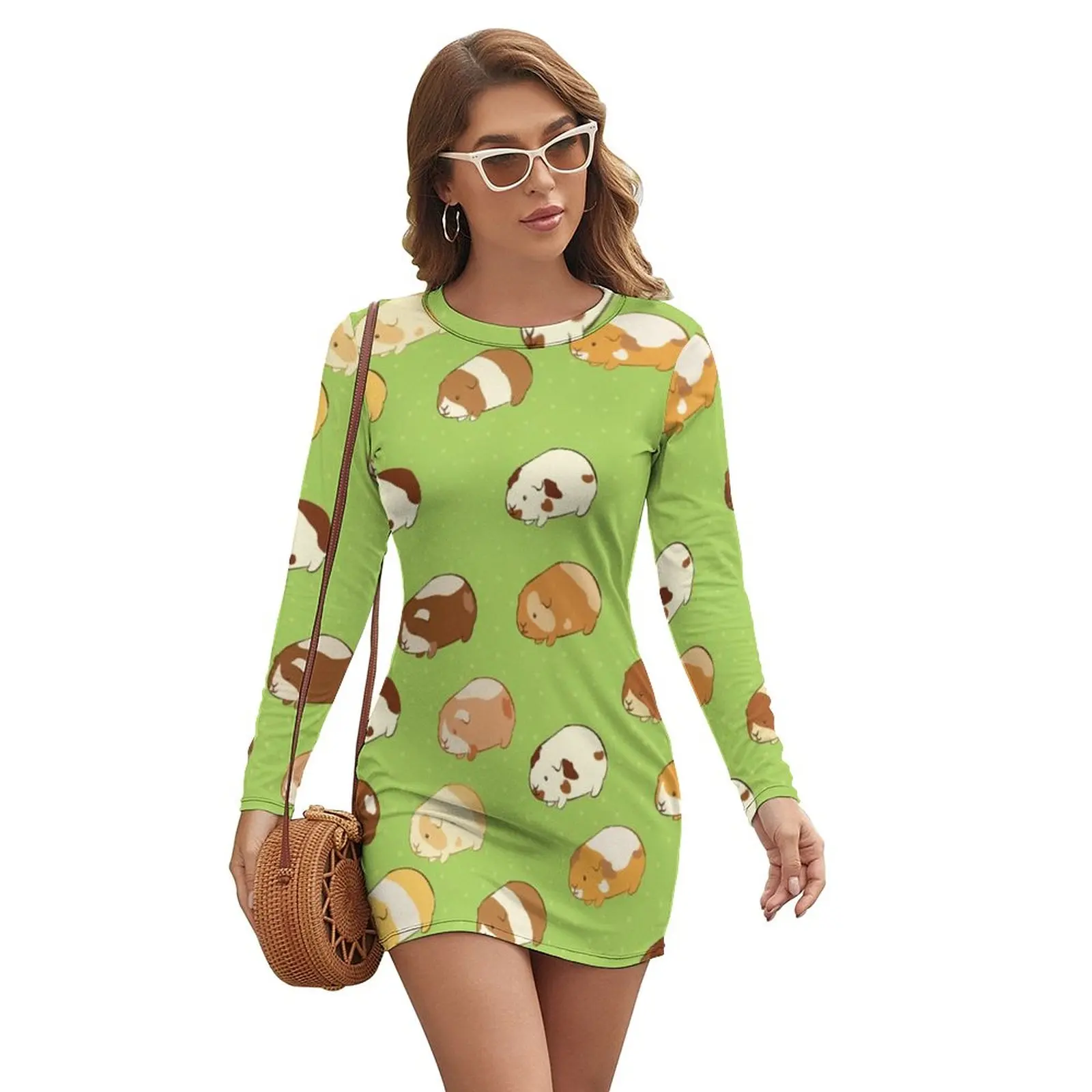 

Guinea Pig Bodycon Dress Women Funny Animal Print Cute Dresses Autumn Long Sleeve Streetwear Custom Dress Big Size