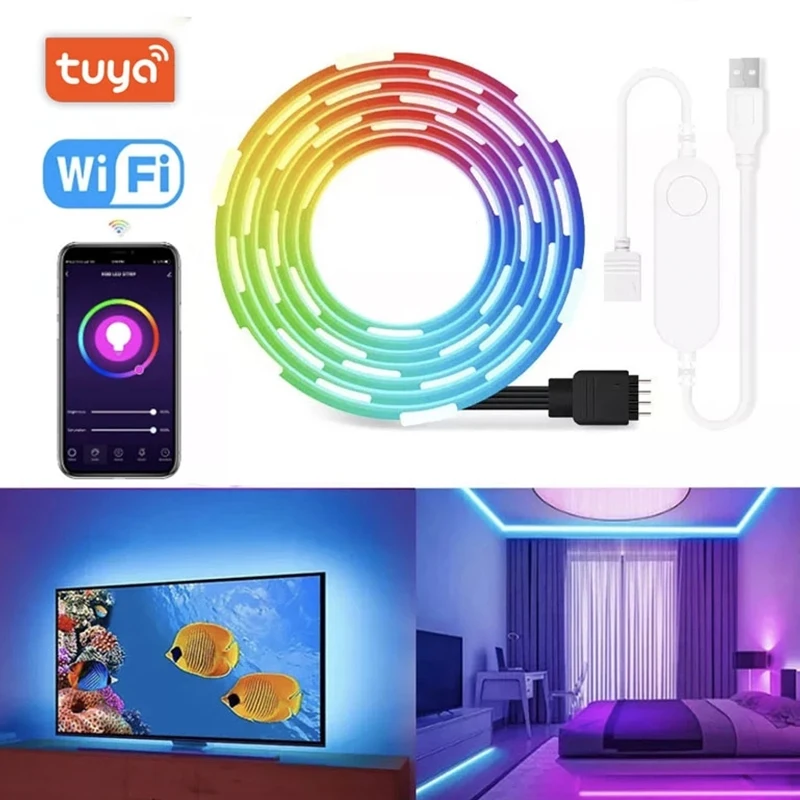 Tuya WIFI USB Smart LED Strip Lights Flexide RGB Light for Bedroom Living Room Decoration TV BackLight Diode Tape 1M 2M 3M 4M 5M