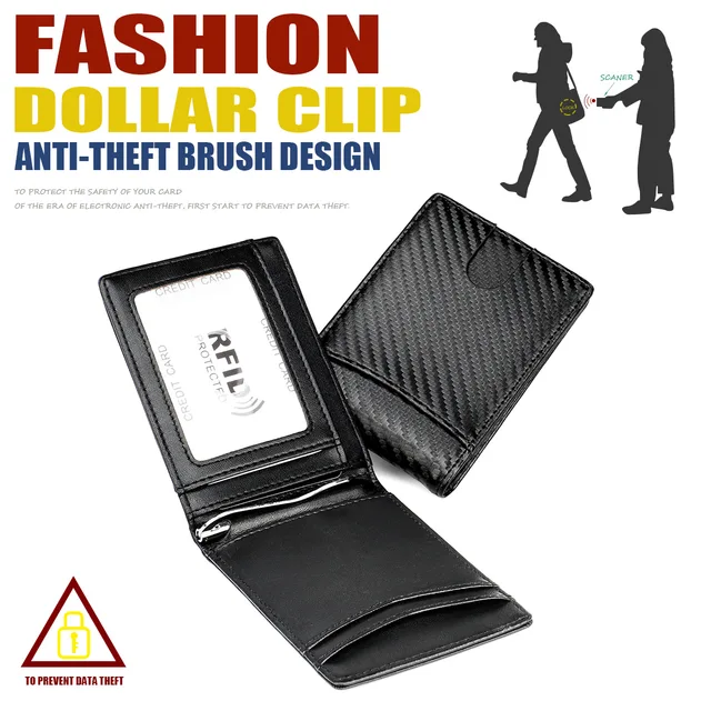 Men's Money Clip Minimalist Mini Business Credit Card ID Badge Holder Bag Purse Carbon Fiber RFID Wallets for Men 2