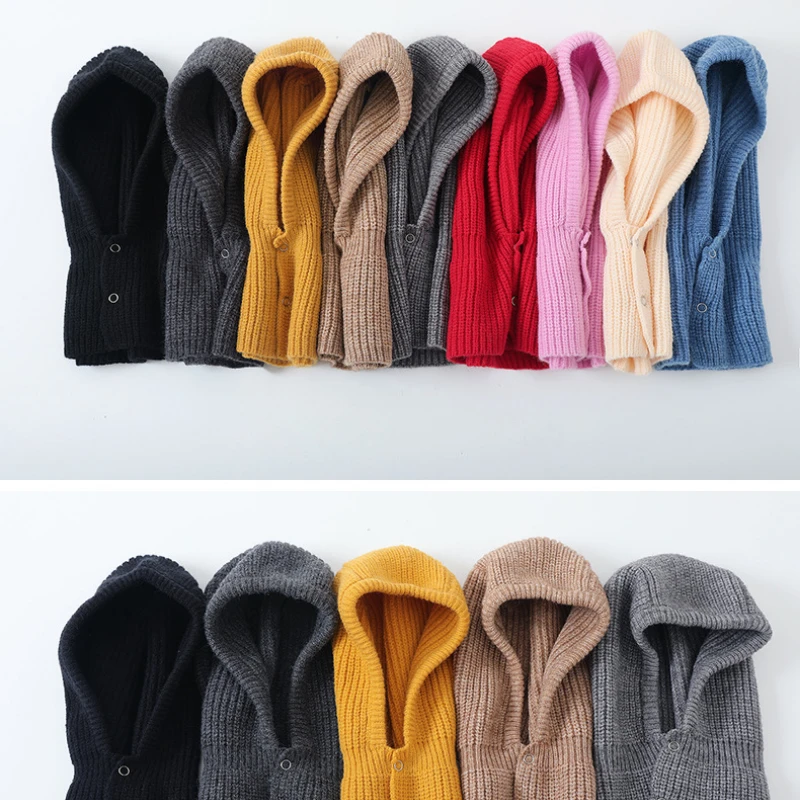 

Зимняя трикотажная шапка унисекс с капюшоном и воротником, облегающая шапка для мужчин и женщин