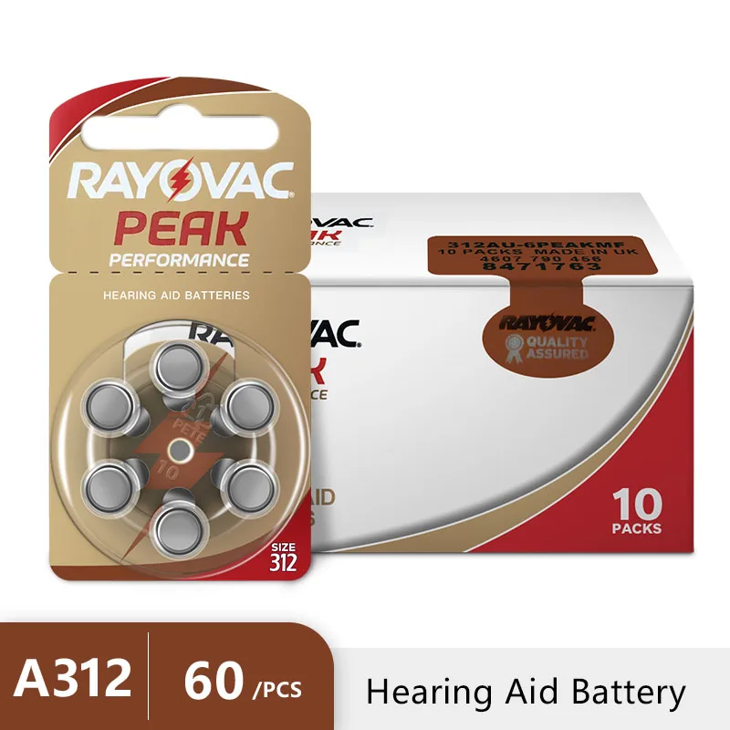 

60PCS / 10 Cards Hearing Aid Batteries RAYOVAC PEAK 1.45V 312 312A A312 PR41 Zinc Air Battery For BTE CIC RIC OE Hearing Aids