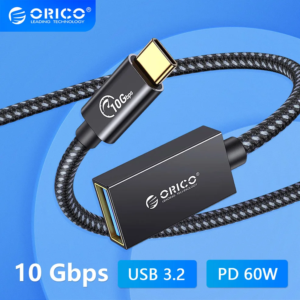

ORICO USB 3.2 Type C Женский к USB A Мужской Удлинитель Кабель для быстрой зарядки Провод 10 Гбит/с 60 Вт Адаптер зарядного устройства Линия 1 м Оплетка Шнур для передачи данных