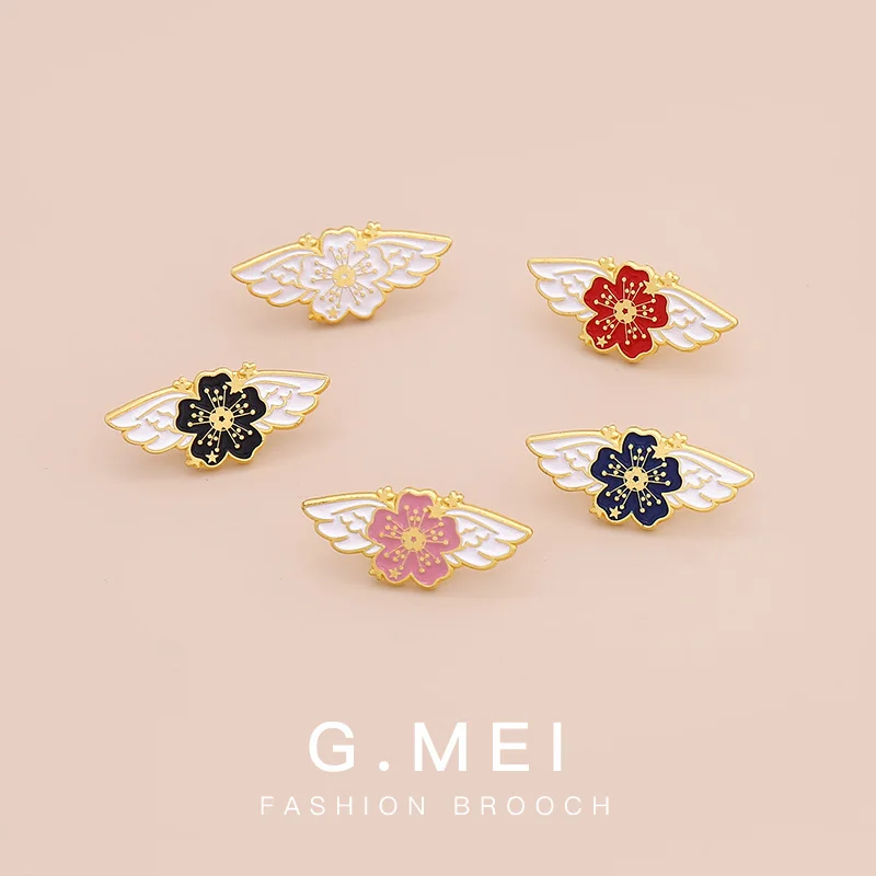 

Japanese cute cartoon wings Cherry Blossom Brooch personality men and Women Cute collar pin smile pin clothes bag Badge