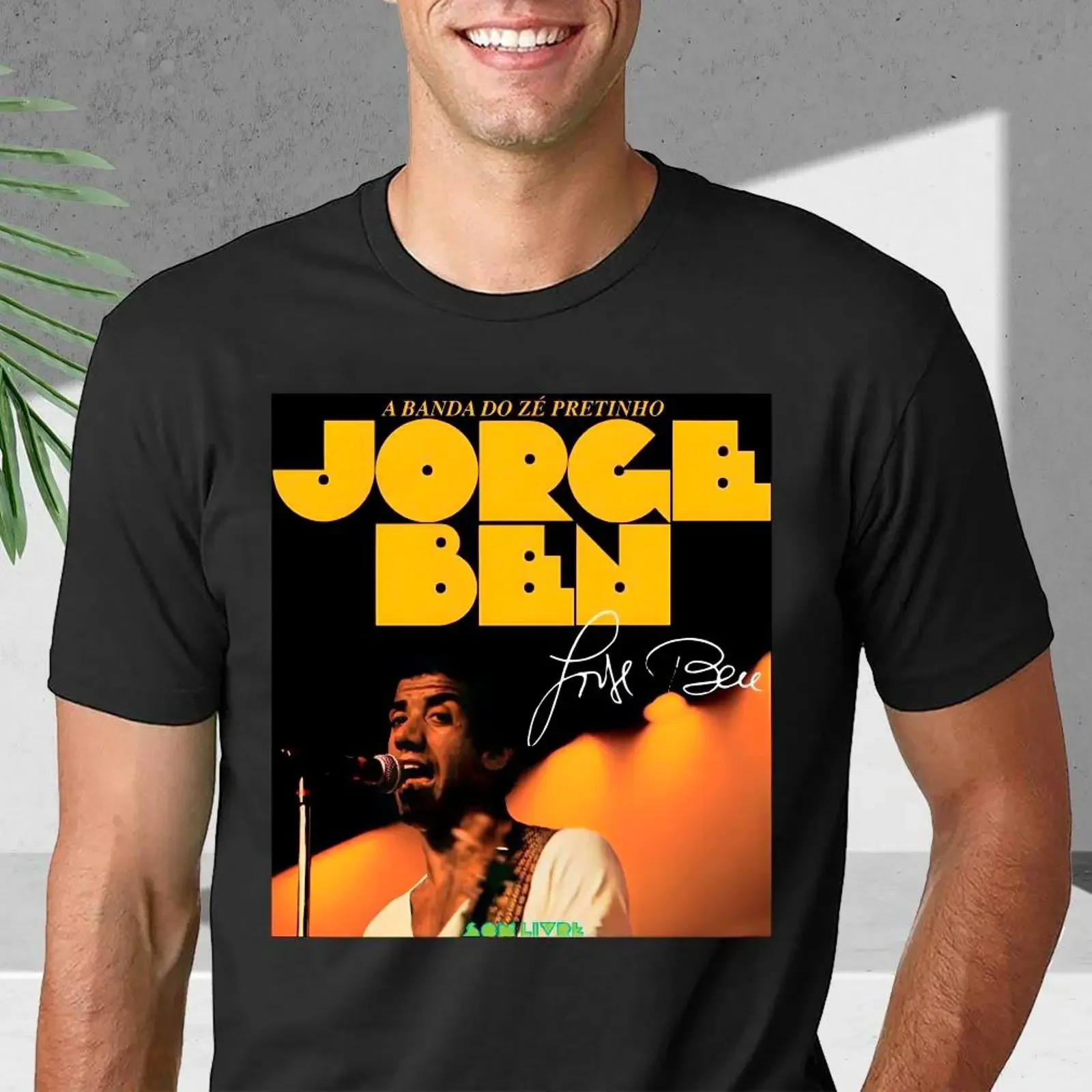 Фото Футболка Jorge Ben Jor Signature Black T Shirt S 3XL Q8734, винтажная, с эффектом потертости, дизайнерская одежда, мягкая, повседневная, слегка свободного кроя. №1