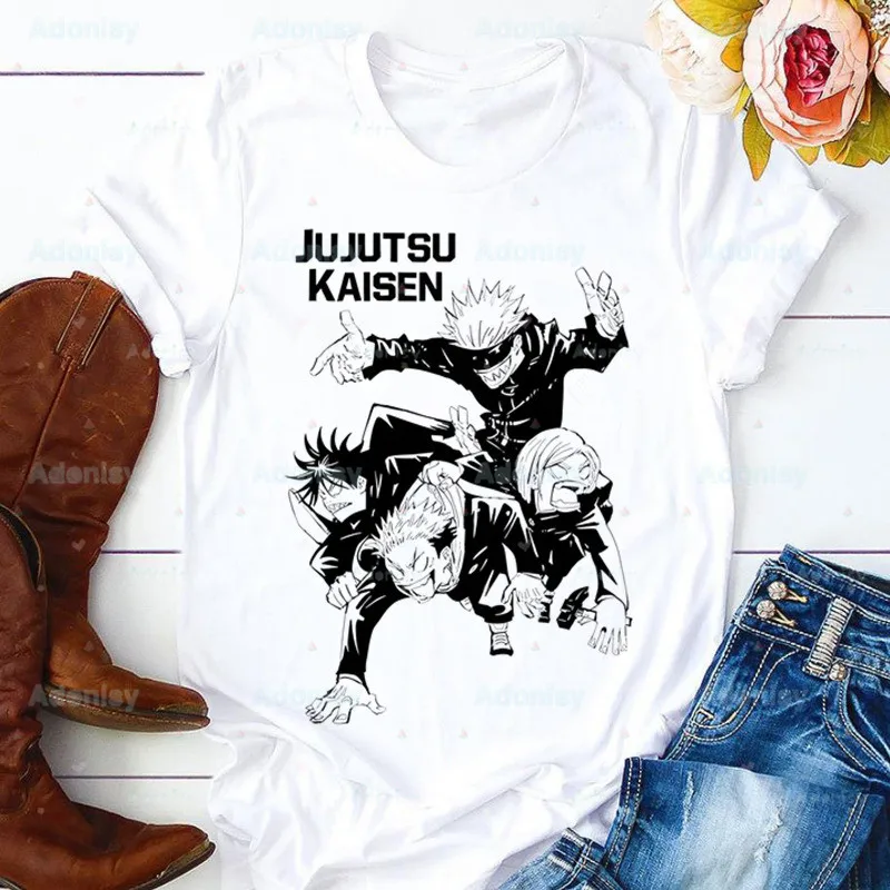 

Футболка женская с коротким рукавом, повседневная Милая рубашка с рисунком аниме джутсу кайсен годжо Сатору манга, Топ в стиле Харадзюку