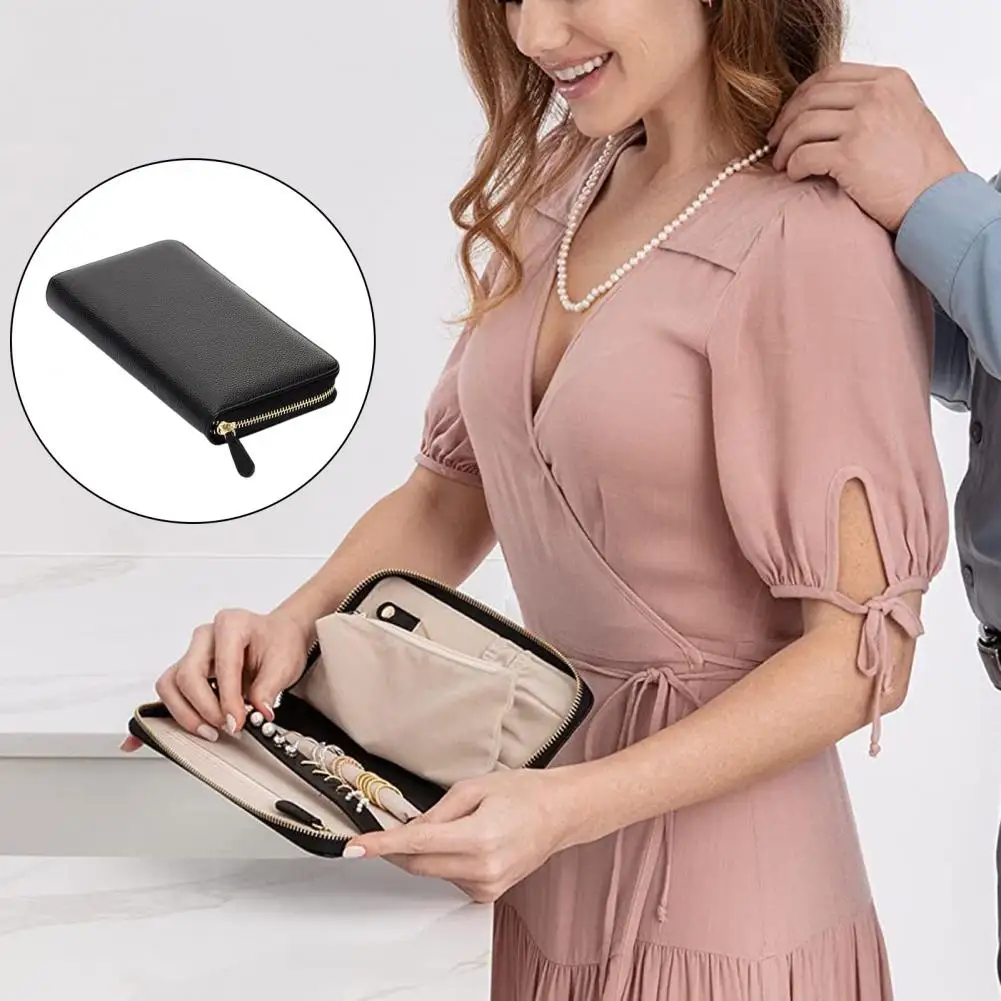 

Безопасная Удобная шкатулка для ювелирных изделий, компактная шкатулка для украшений, вместительный дорожный органайзер для ювелирных изделий, чехол для ожерелий, серег, колец, браслетов