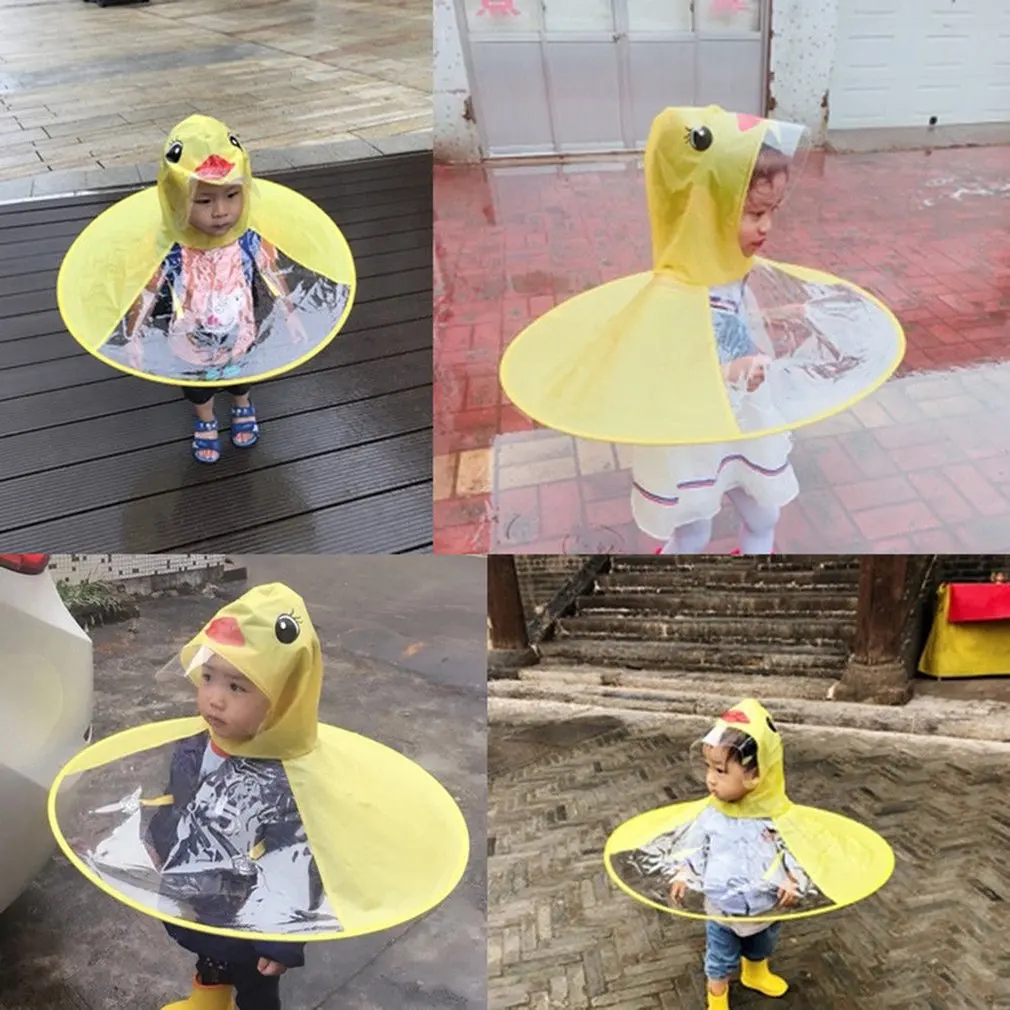 Children's Raincoat Transparent UFO Raincoats Hands Free Rain Poncho Baby Funny Duck Rain Coat Rain Cover Raincoat for kids images - 6