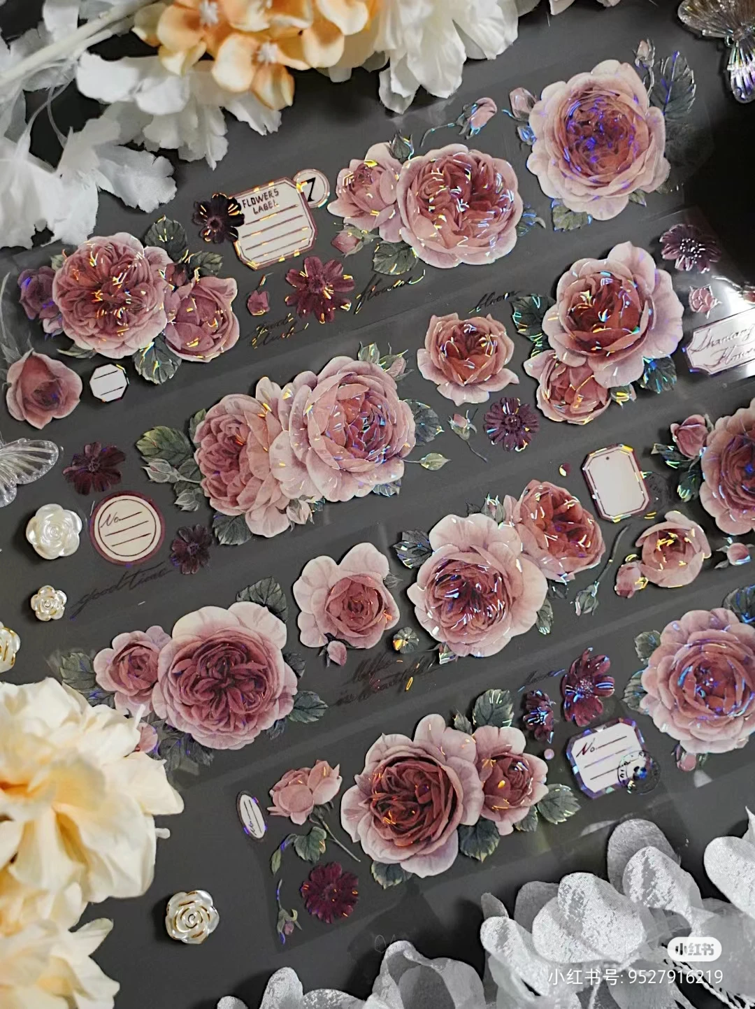 

1 Loop Likey New Red Pink Rose Flower Floral Shiny PET Tape