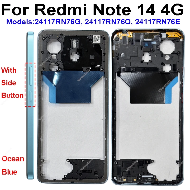 Фото Прецизионный корпус средней рамки для Xiaomi Redmi Note 14 4G, профессиональный ремонт телефона, сменный компонент, стабильная рамка №1