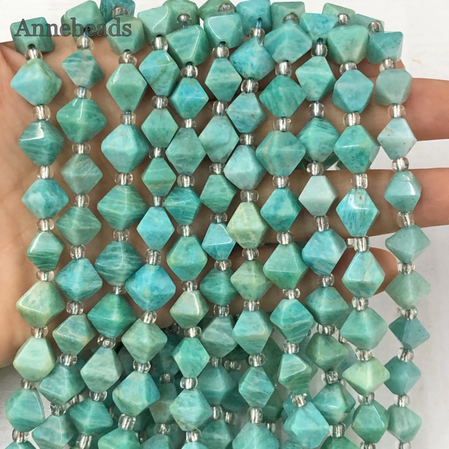 

Natural Faceted Gem Amazonite Stone Diamonds Shape Bead Loose Spacer Rhombus Beads For Jewelry Making Diy Necklace Accessorise