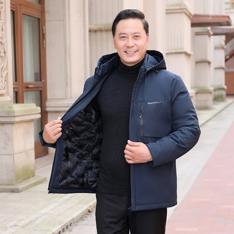Middle-Aged and Elderly Cotton-Padded Coat Men's Detachable Hood Winter Thickened for the Plus siz...