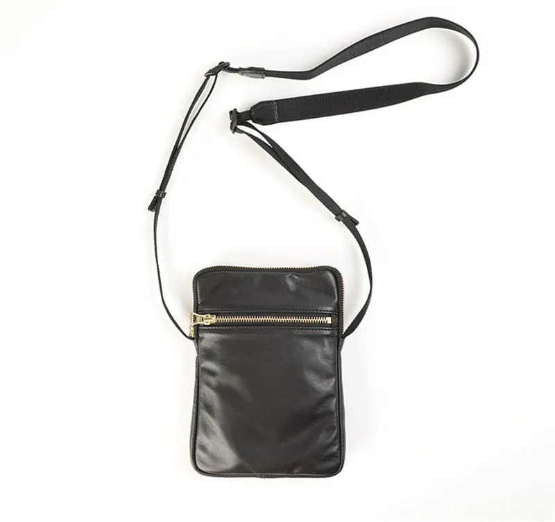 Casual outdoor daily genuine leather men's small shoulder phone bag simple luxury high quality cowhide black mini crossbody bag