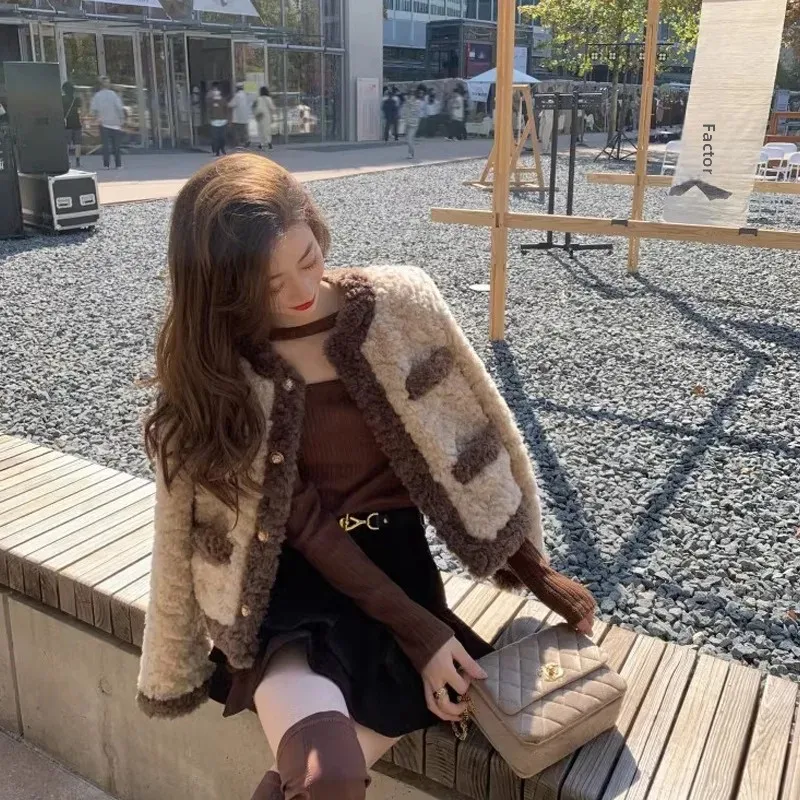 Осень/зима 2023 новая укороченная твидовая куртка из овечьей шерсти женская