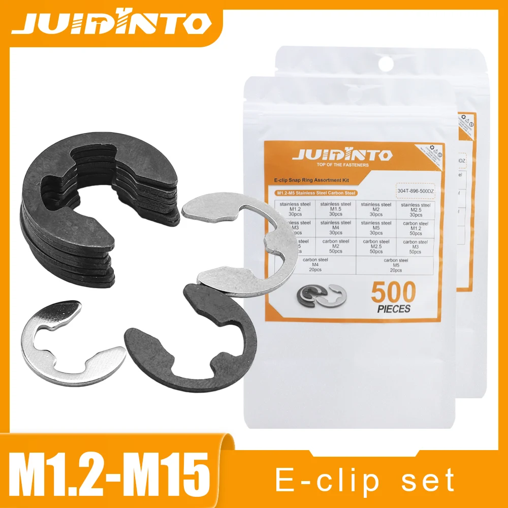 Купи JUIDINTO E-Clip Snap Rings Assortment Kit M1.2-M15 Stainless Steel Carbon Steel E Clips Washer Circlips for Car Engines за 479 рублей в магазине AliExpress