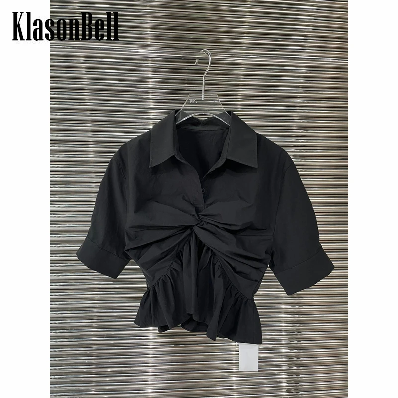 

4.13 KlasonBell Pleated Solid Color Short Ruffle Hem Shirt/Blouse Women
