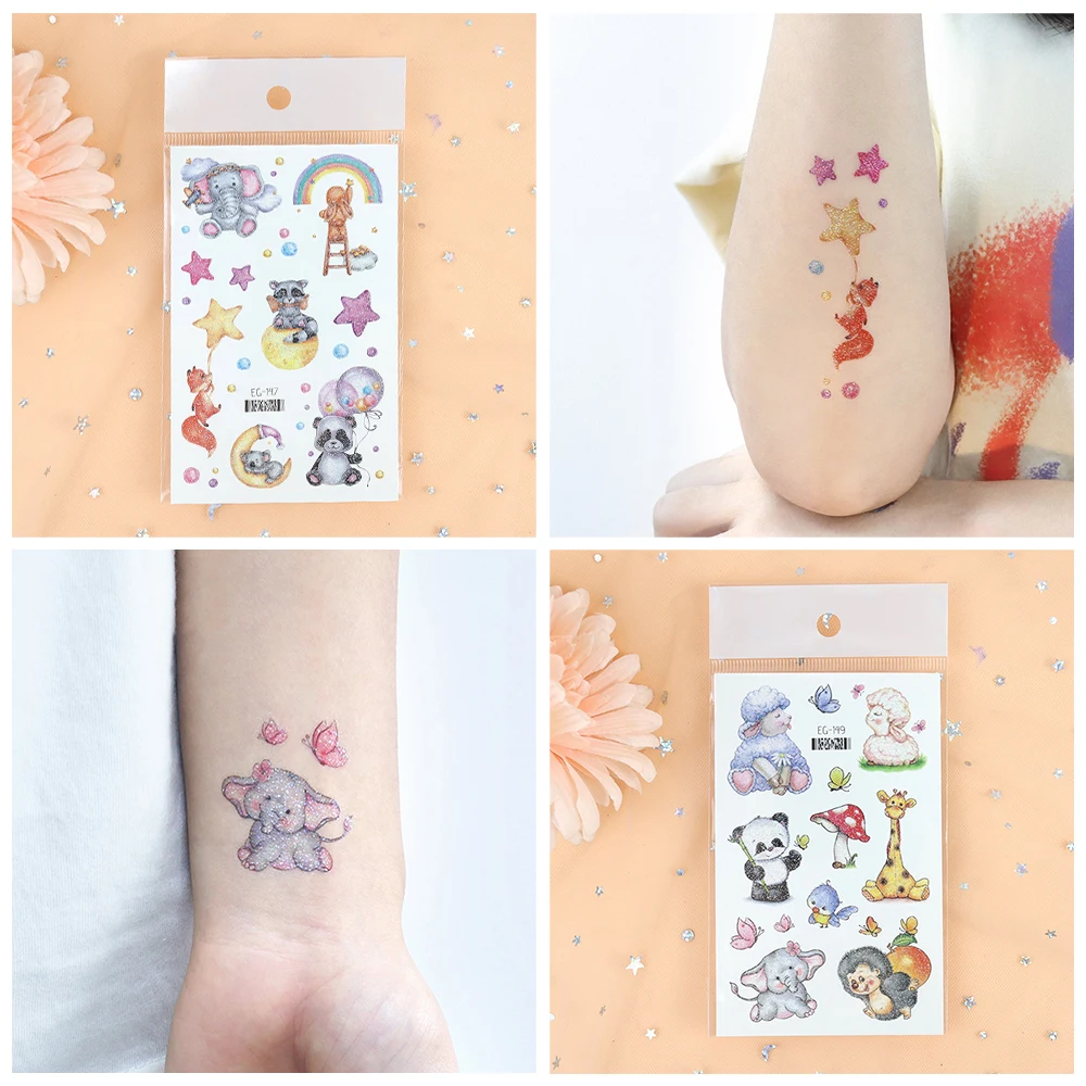 VeeCharm-блестящие временные тату-наклейки с животными для детей товары дня рождения