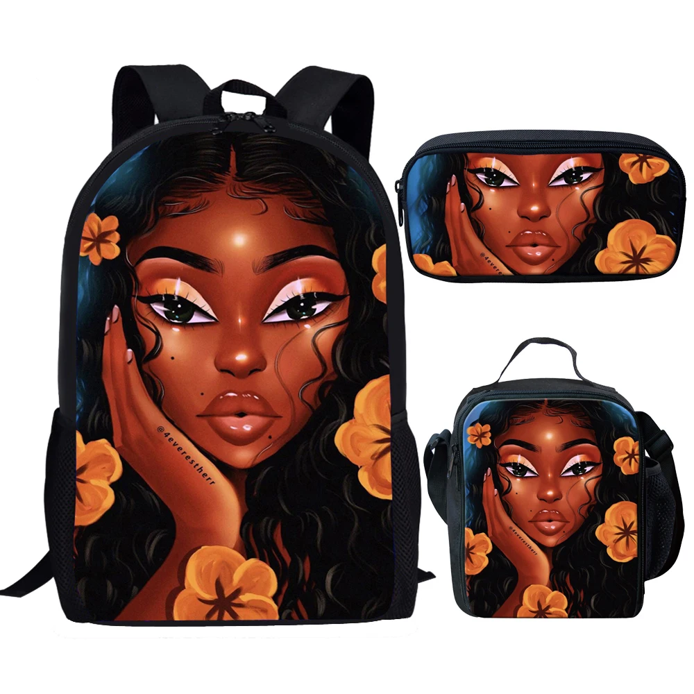 Twoheartsgirl African Girls Children School Bag Sets Black Afro Girl Magic Bookbag for Kids Children Schoolbags Satchel