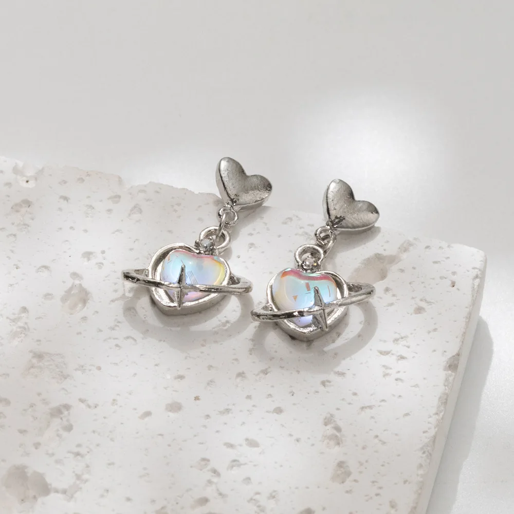 2023 New Trendy Sweet Cool Sea Blue Love Earrings Female Light Luxury High-end Design Sense Earrings Exquisite Star Earrings