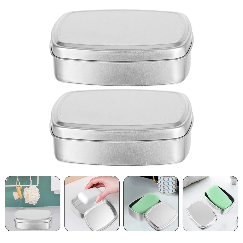 

2 Pcs Storage Tank Metal Soap Tin Sample Containers Travel Bar Lid Small Cans Tins